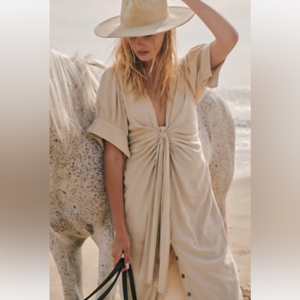 Beige Free People Vintage Summer Midi Dress
